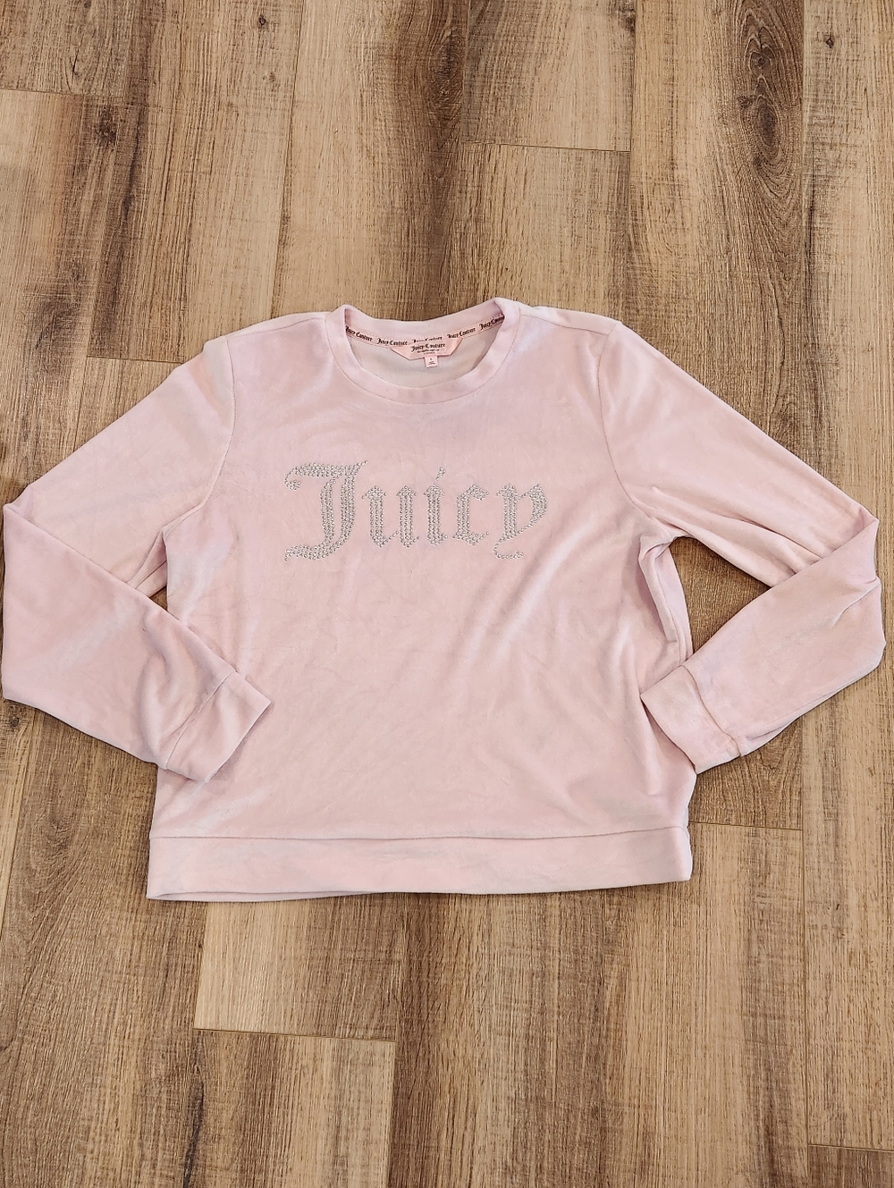 Juicy Couture Pink Velour Sweatshirt Women’s Large Rhinestone Logo Y2K Lounge